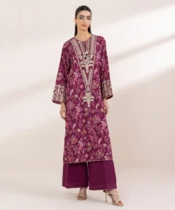 Hot Sapphire Embroidered Cotton Satin Shirt Purple