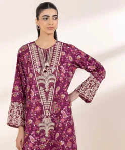 Hot Sapphire Embroidered Cotton Satin Shirt Purple