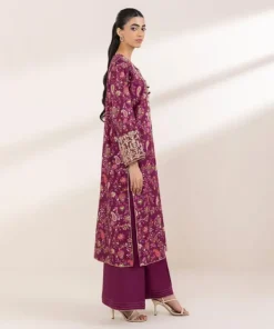 Hot Sapphire Embroidered Cotton Satin Shirt Purple