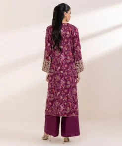 Hot Sapphire Embroidered Cotton Satin Shirt Purple