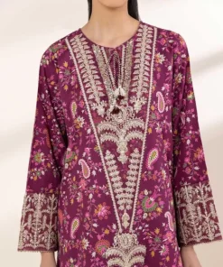 Hot Sapphire Embroidered Cotton Satin Shirt Purple