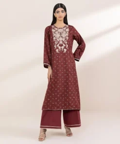 Sale Sapphire Embroidered Cotton Satin Shirt Maroon