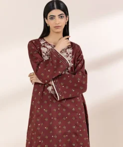 Sale Sapphire Embroidered Cotton Satin Shirt Maroon