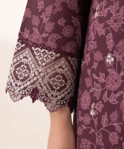 Fashion Sapphire Embroidered Cotton Satin Shirt Burgandy