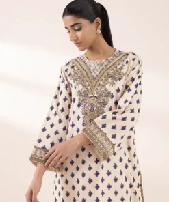 Best Sapphire Embroidered Cotton Satin Shirt Beige