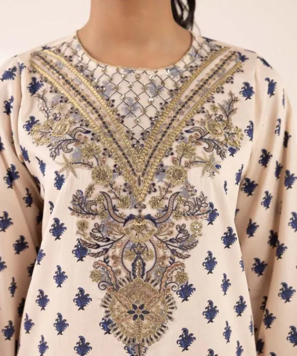 Best Sapphire Embroidered Cotton Satin Shirt Beige
