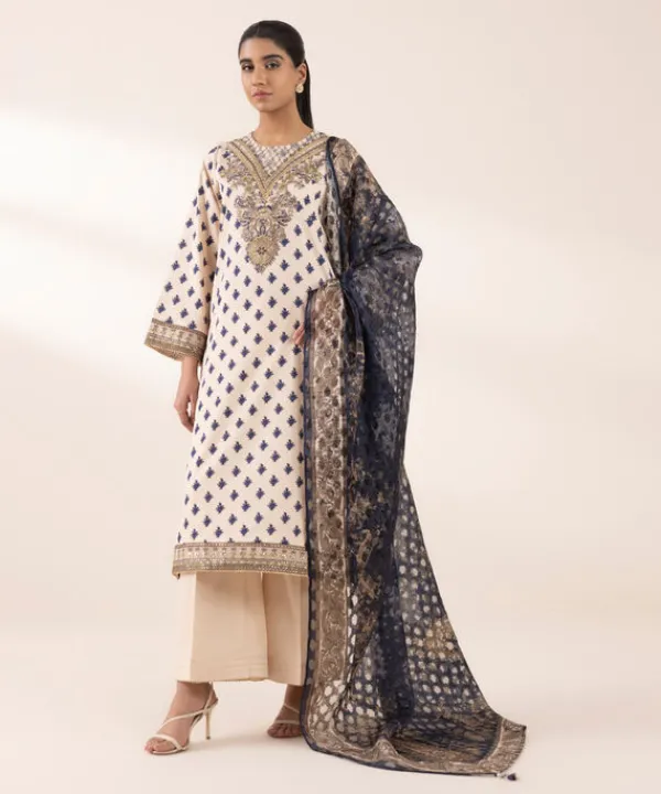 Best Sapphire Embroidered Cotton Satin Shirt Beige