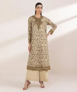 Fashion Sapphire Embroidered Cotton Satin Shirt Beige