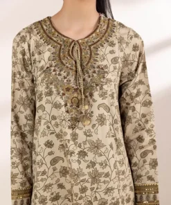 Fashion Sapphire Embroidered Cotton Satin Shirt Beige