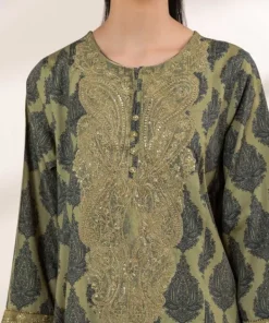 Online Sapphire Embroidered Cotton Satin Shirt Green