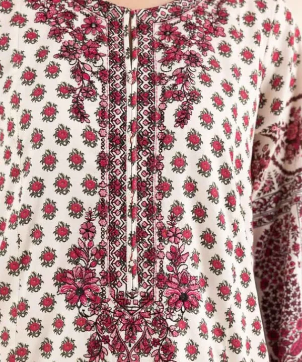 New Sapphire Embroidered Cotton Satin Shirt White