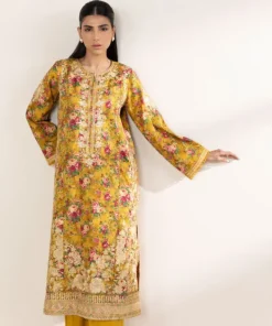 Fashion Sapphire Embroidered Cotton Satin Shirt Yellow