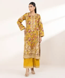 Fashion Sapphire Embroidered Cotton Satin Shirt Yellow