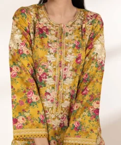 Fashion Sapphire Embroidered Cotton Satin Shirt Yellow