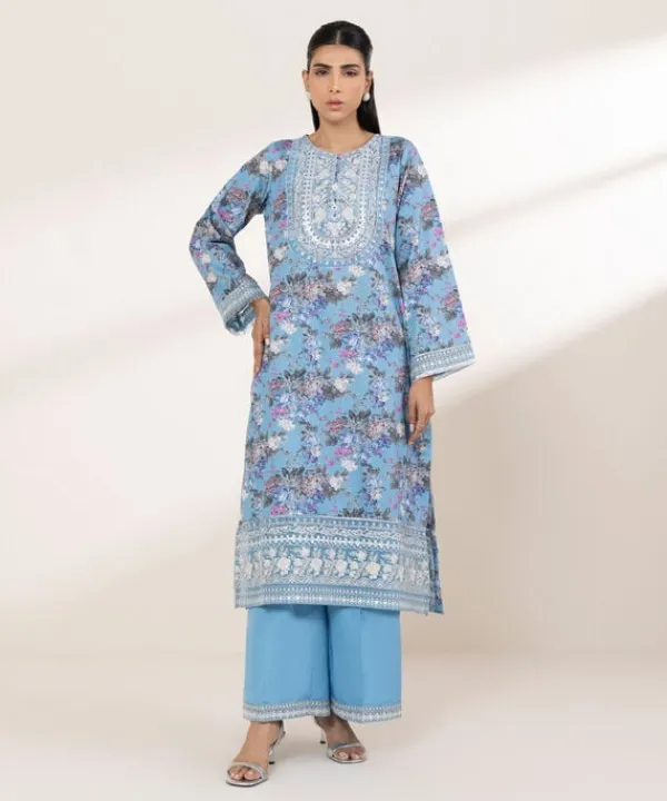 Outlet Sapphire Embroidered Cotton Satin Shirt Blue