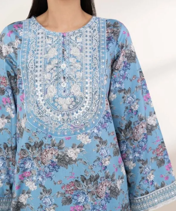 Outlet Sapphire Embroidered Cotton Satin Shirt Blue
