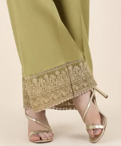 New Sapphire Embroidered Cotton Satin Culottes Green