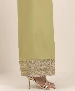 New Sapphire Embroidered Cotton Satin Culottes Green