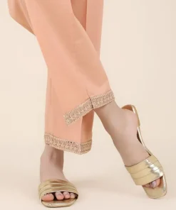 Online Sapphire Embroidered Cotton Straight Pants Peach