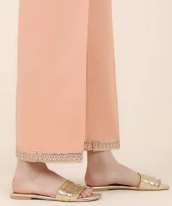 Online Sapphire Embroidered Cotton Straight Pants Peach