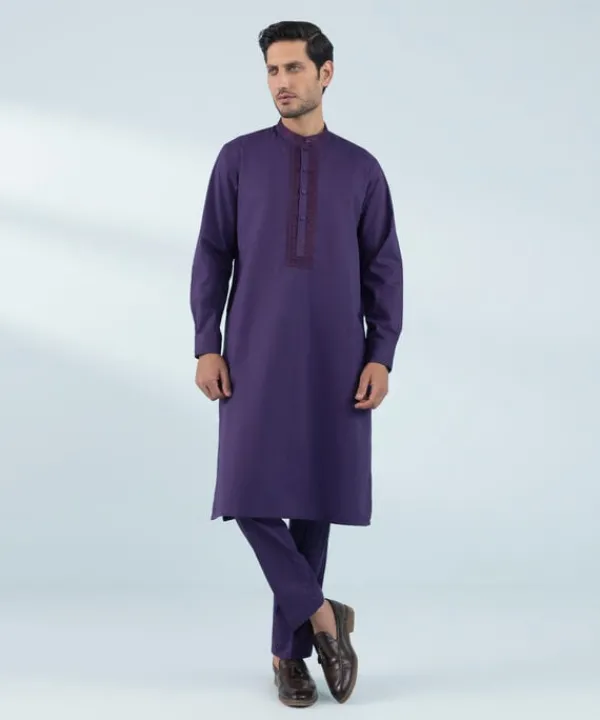 Best Sapphire Embroidered Cotton Suit - Regular Fit Purple