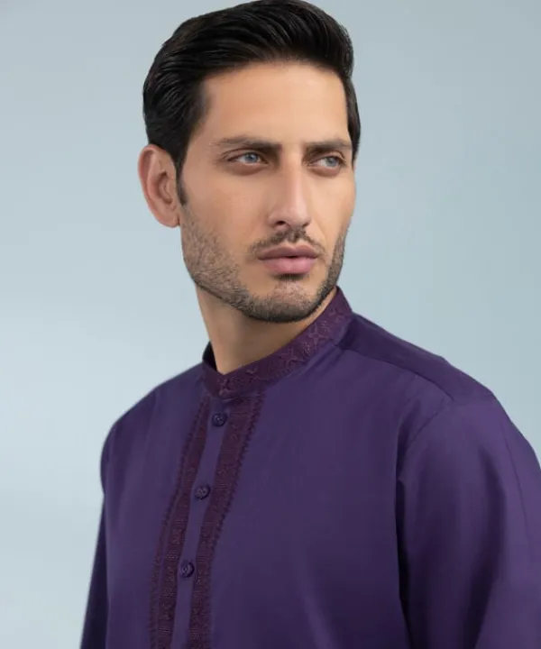 Best Sapphire Embroidered Cotton Suit - Regular Fit Purple