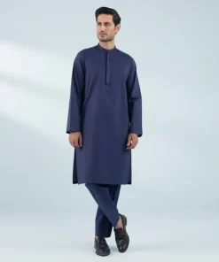 Clearance Sapphire Embroidered Cotton Suit - Regular Fit Indigo