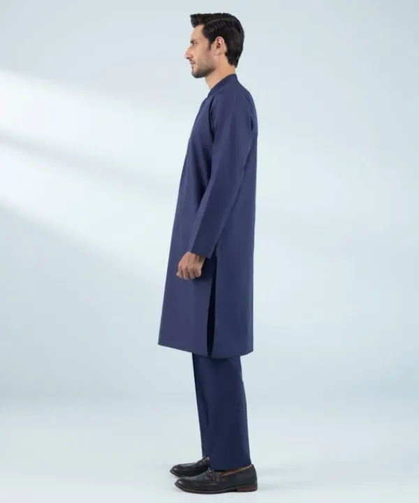 Clearance Sapphire Embroidered Cotton Suit - Regular Fit Indigo