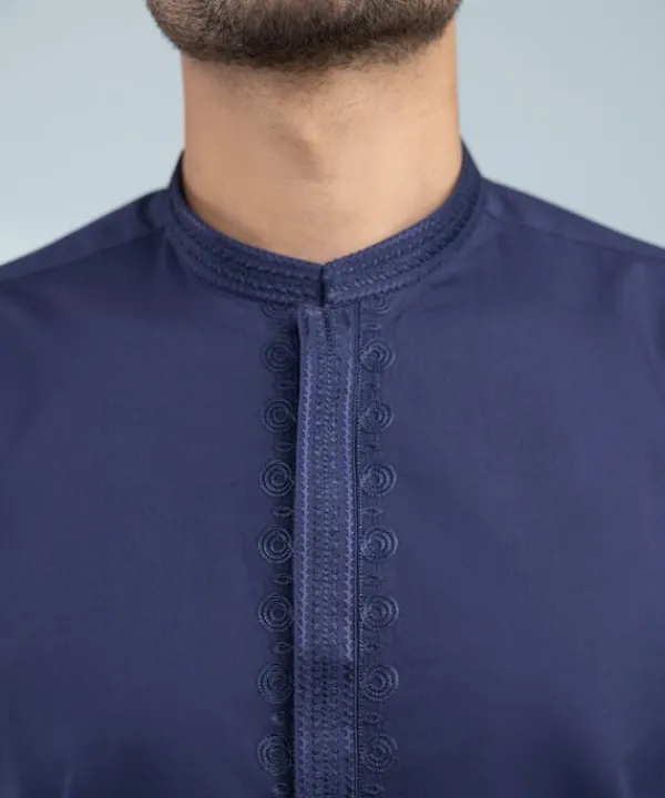 Clearance Sapphire Embroidered Cotton Suit - Regular Fit Indigo