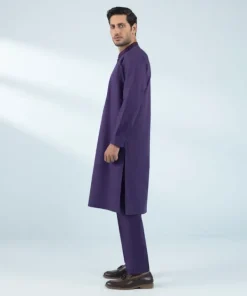 Clearance Sapphire Embroidered Cotton Suit - Slim Fit Purple