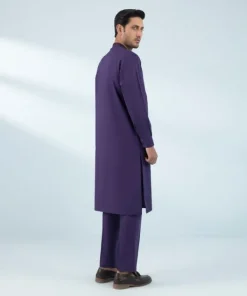 Clearance Sapphire Embroidered Cotton Suit - Slim Fit Purple