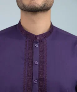 Clearance Sapphire Embroidered Cotton Suit - Slim Fit Purple