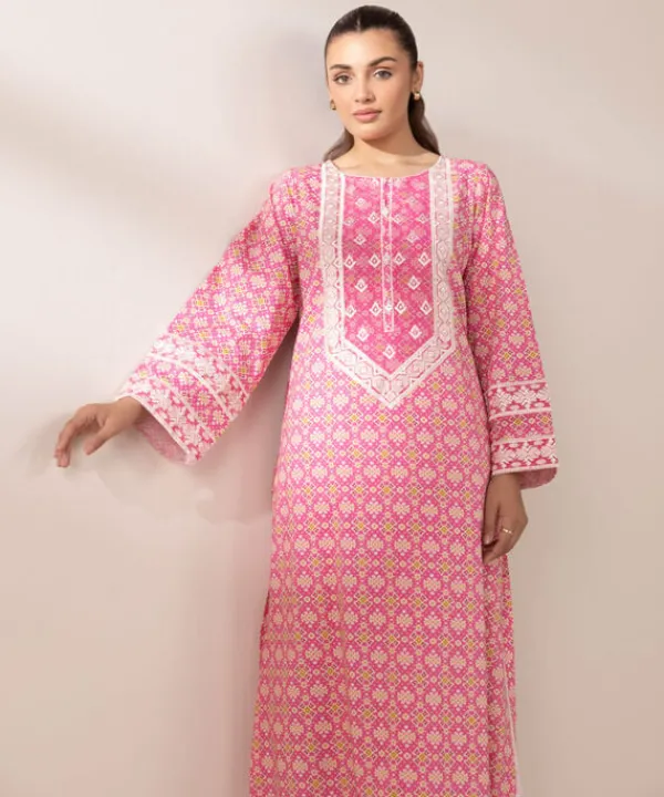 Hot Sapphire Embroidered Cotton Viscose Shirt Pink