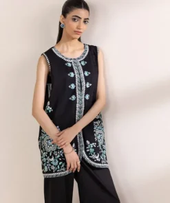Clearance Sapphire Embroidered Dobby Front-Open Shirt Black
