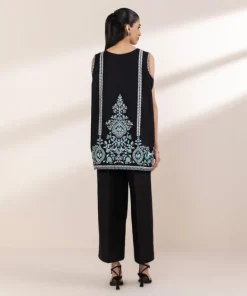 Clearance Sapphire Embroidered Dobby Front-Open Shirt Black