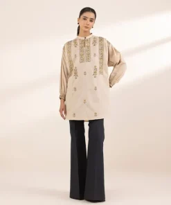 Outlet Sapphire Embroidered Dobby Shirt Beige