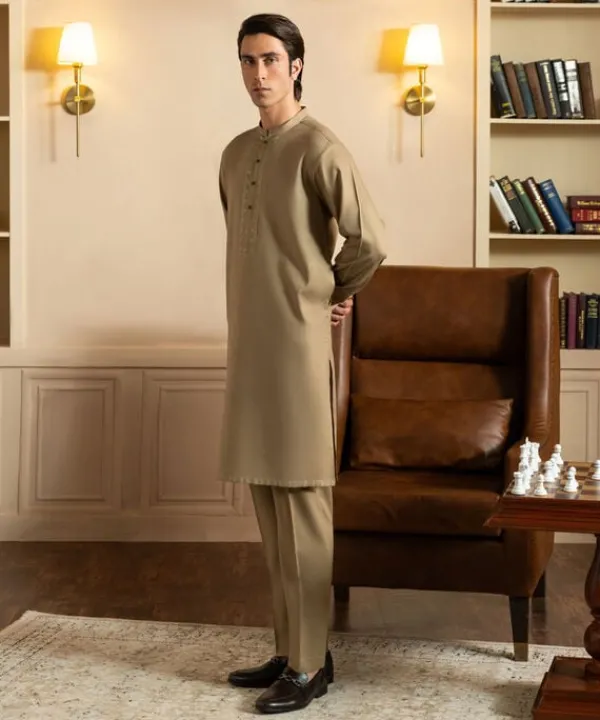 Clearance Sapphire Embroidered Dobby Suit - Regular Fit Brown