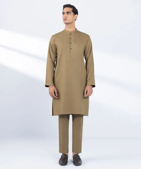 Clearance Sapphire Embroidered Dobby Suit - Regular Fit Brown
