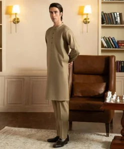 Clearance Sapphire Embroidered Dobby Suit - Slim Fit Brown