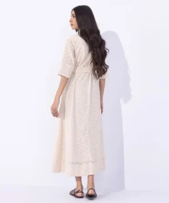 Hot Sapphire Embroidered Dress With Belt Beige