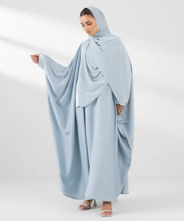 New Sapphire Embroidered Kaftan Abaya Set Sky Blue