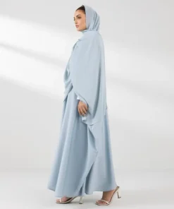 New Sapphire Embroidered Kaftan Abaya Set Sky Blue