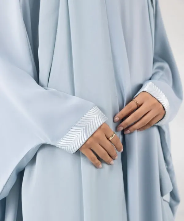 New Sapphire Embroidered Kaftan Abaya Set Sky Blue
