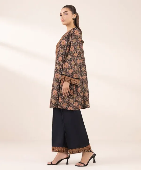 Hot Sapphire Embroidered Lawn Shirt Black