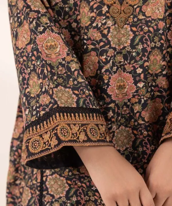 Hot Sapphire Embroidered Lawn Shirt Black