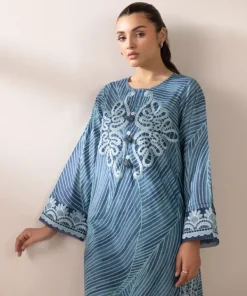 Hot Sapphire Embroidered Lawn Shirt Blue