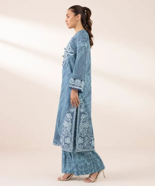 Hot Sapphire Embroidered Lawn Shirt Blue