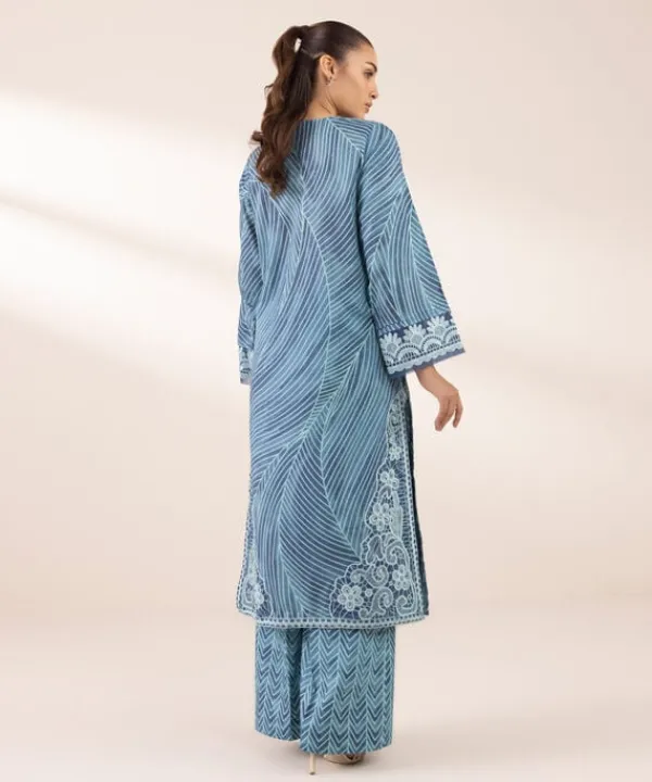 Hot Sapphire Embroidered Lawn Shirt Blue