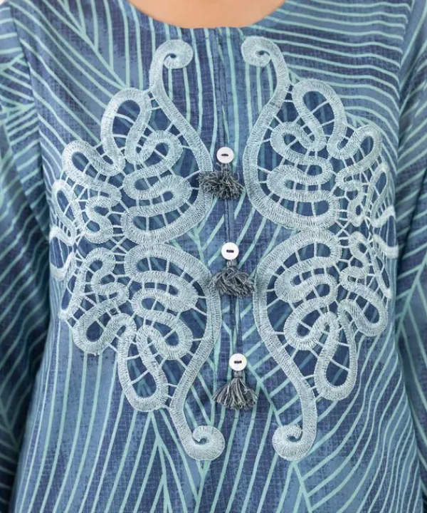 Hot Sapphire Embroidered Lawn Shirt Blue