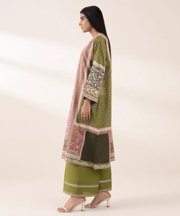 Hot Sapphire Embroidered Lawn Shirt Green